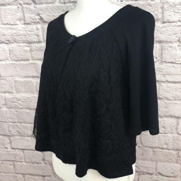 Velvet Brand Black Shrug with Lace Overlay Half Sleeve Bolero Jacket Sz Medium - Picture 3 of 11